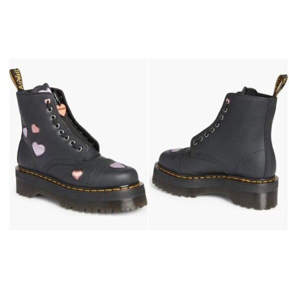NEW! Dr Martens Women's Sinclair Hearts Platform Boots Black Satin Lux Size 5 - Picture 2 of 5